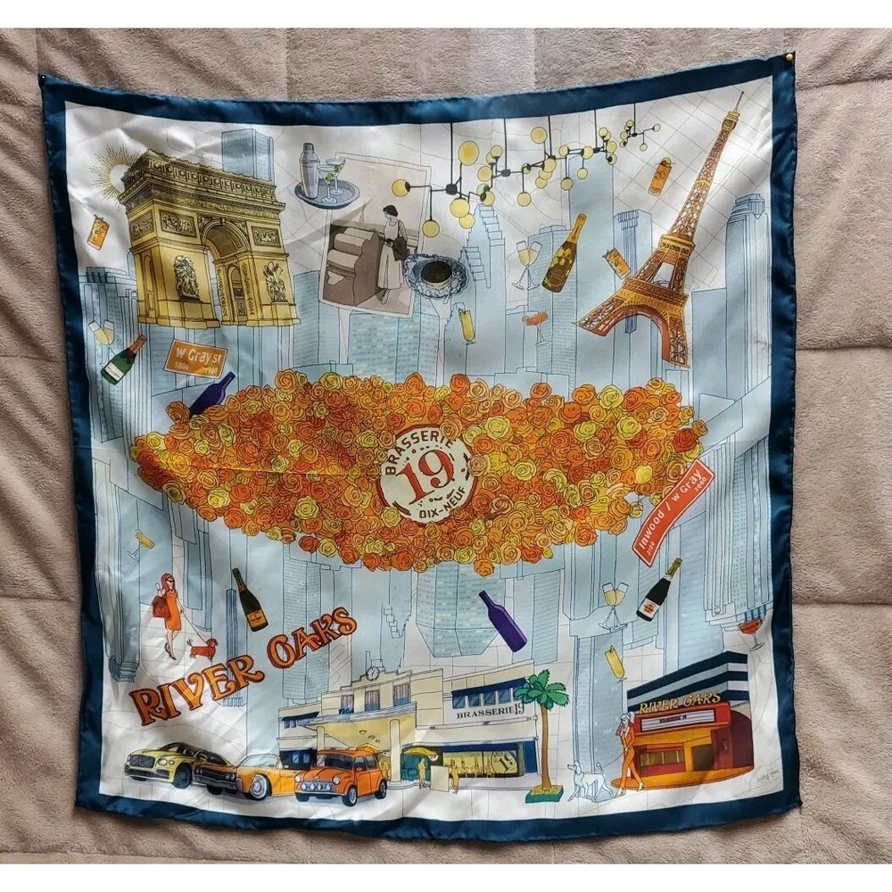 Brasserie 19 Dix-Neuf Houston French Restaurant Silk Scarf Limited Edition